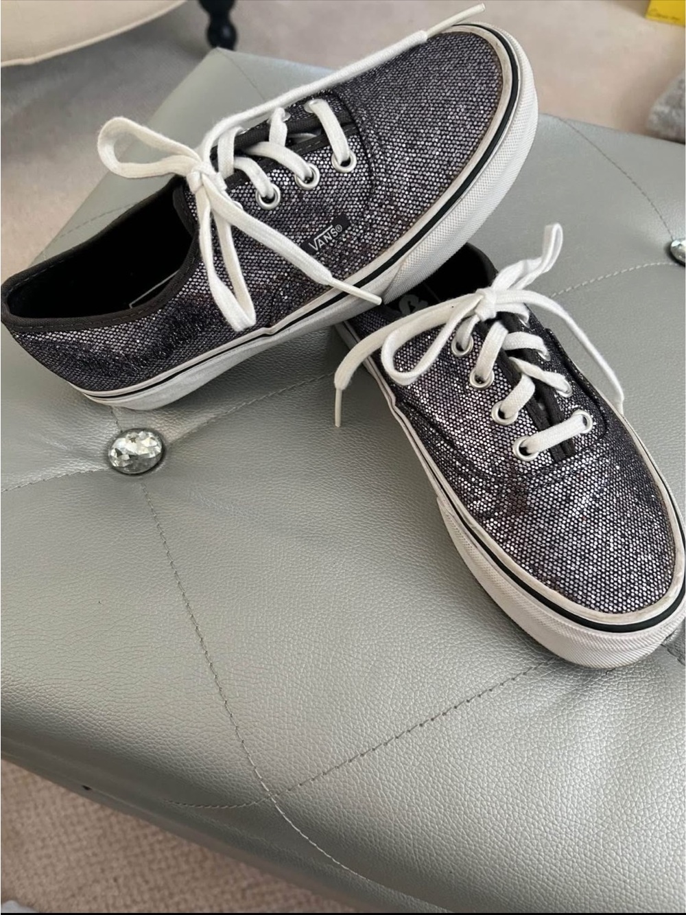 Vans Off The Wall Charcoal Glitter Low-Top Sneakers ladies 5 Men’s 3.5 VGUC